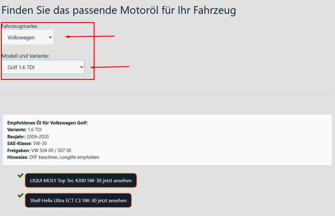 Screenshot Öl-Finder
